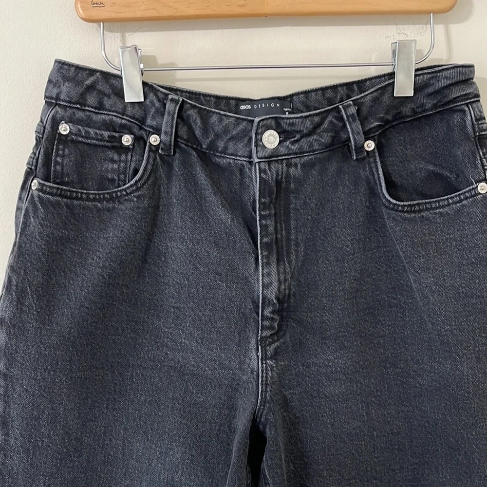 ASOS Black Slouchy High Rise Straight Leg Denim Jeans Size 34/28 Petite - Picture 2 of 7